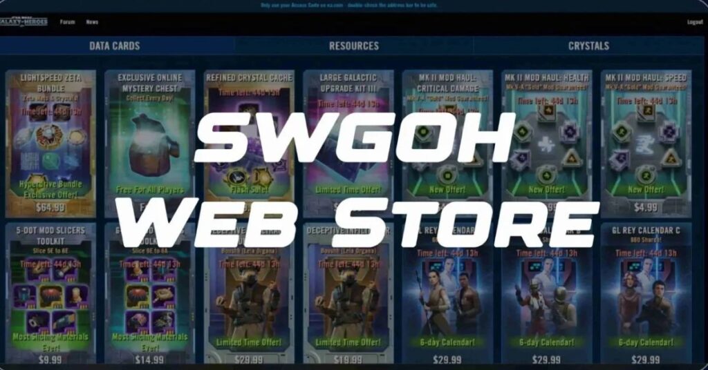 What products and materials are available for purchase through the SWGOH Web Store